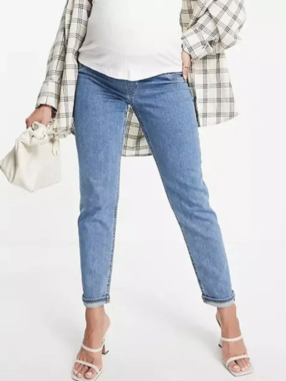 ASOS Maternity Blue Denim Straight Leg Jeans with Waistband Support size 14